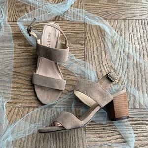 Taupe Nude Suede Low Heel Sandals
